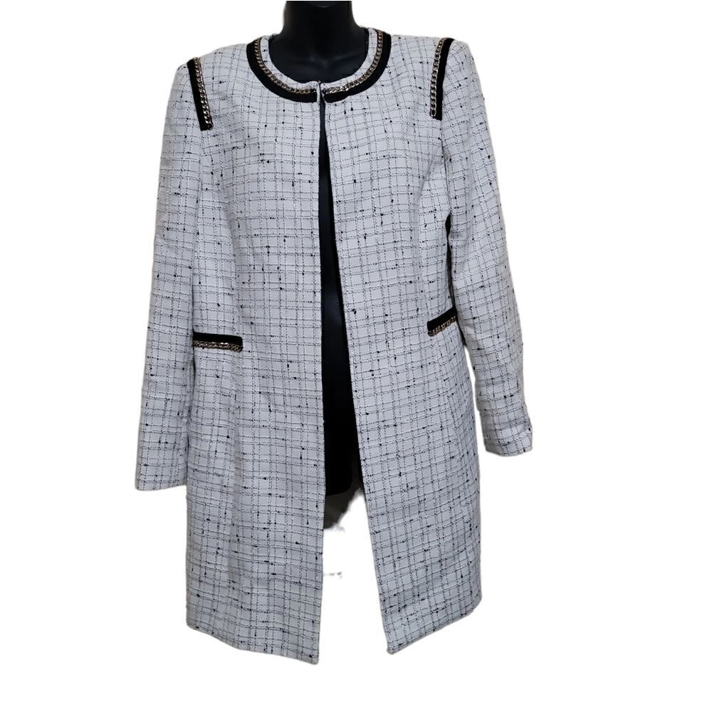 Tahari  Cream and Black Tweed Open Front  Women's Jacket Sz 12